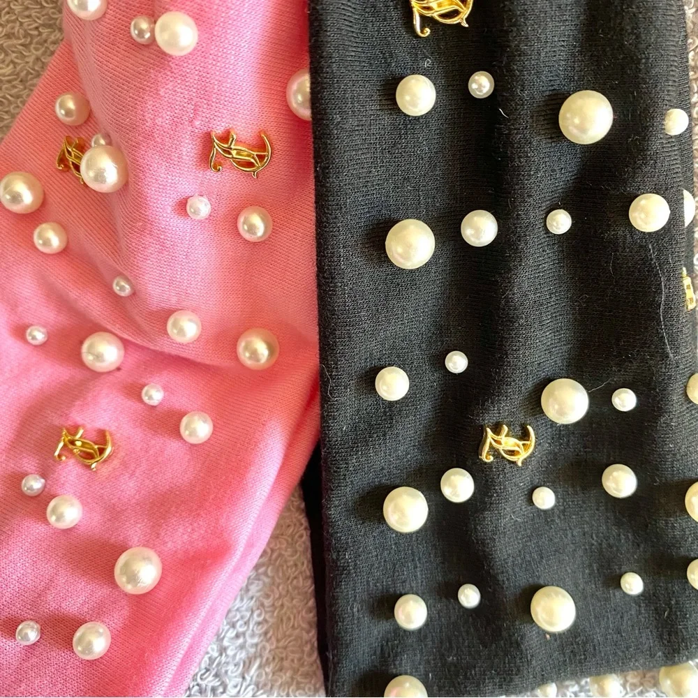 Juicy Couture Pearl Gold JC Logo Charms Headbands - Black and Pink 2pc set NWT